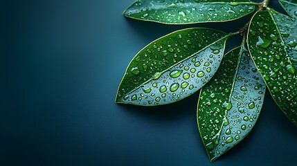 Dew-kissed leaves on dark backdrop