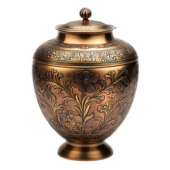 A Polished Brass Urn with Floral Design Isolated on Transparent Background