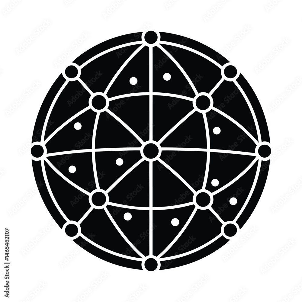 Poster black and white graphic representation of a global network or data connection with interconnected no
