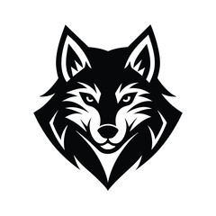 A stylized black and white illustration depicting the powerful and majestic face of a wolf on a clean white background.