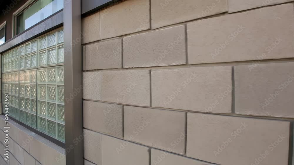 Poster A medium closeup of glass blocks embedded in a wall designed with layered membranes that allow air flow for carbon capture featuring a sleek and modern appearance that enhances