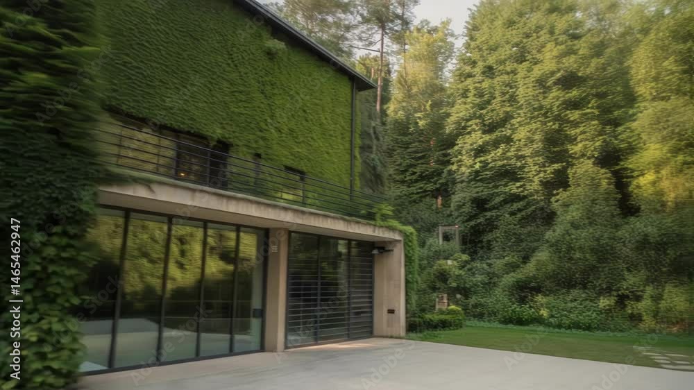Poster A medium closeup of green walls enveloping the building displaying how vegetation contributes to natural insulation and lowers surrounding temperatures.
