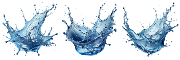 Blue Water Splash Collection - Dynamic Liquid Splashes on Transparent Background for Beverage Advertising, Product Design and Digital Compositing