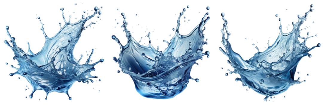 Blue Water Splash Collection - Dynamic Liquid Splashes on Transparent Background for Beverage Advertising, Product Design and Digital Compositing