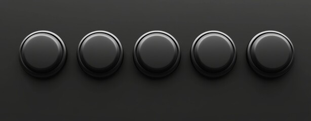 The arrangement of five sleek round buttons against a dark background conveys modernity
