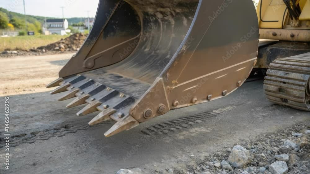 Aufkleber A medium closeup of the excavation machines bucket displaying the sharp tailored edges designed for precise soil removal while minimizing disruption to surrounding areas.