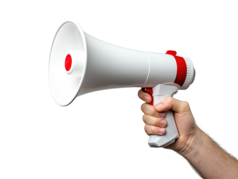 Isolated Hand Holding White Megaphone