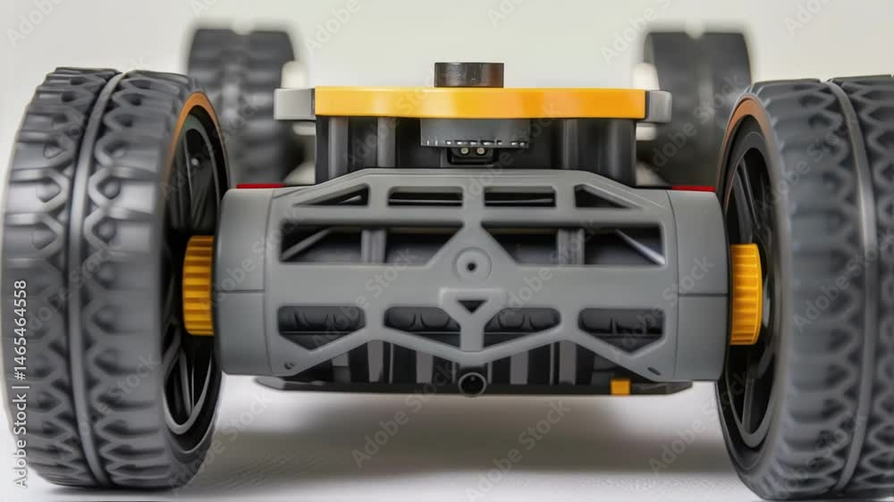 Aufkleber A medium closeup of the robots underside revealing its intricate wheel mechanisms designed for optimal grip and maneuverability on sloped surfaces.