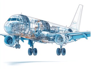 Detailed internal components of a commercial jet airliner.