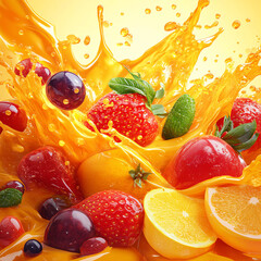 Fresh fruit salad, a sweet and healthy dessert with strawberries, raspberries, blueberries, orange, and kiwi