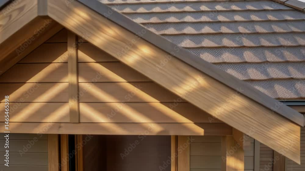 Poster a medium closeup shot revealing a sustainable roofing system of a 3dprinted home crafted from layere