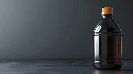 A minimalist black detergent bottle is set against a grey background, perfect for showcasing cleaning products