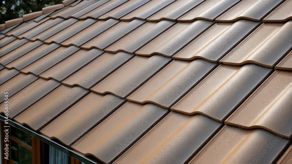 Poster A medium closeup showcasing a group of innovative roofing tiles arranged in a slanted pattern highlighting their textured finish which promotes water flow while seamlessly