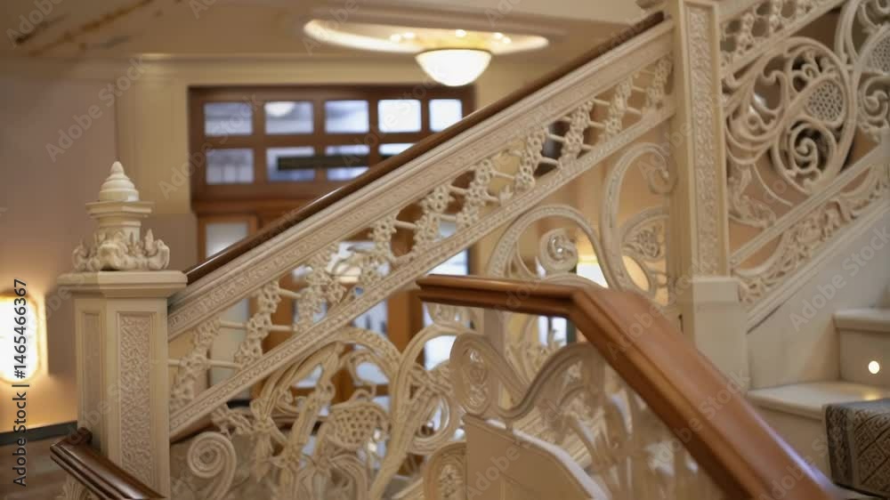Poster a medium closeup view of an intricate 3dprinted balustrade showcasing the filigree detail and lightw