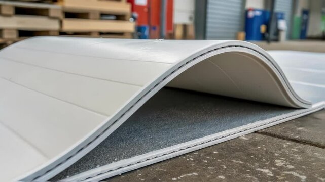 A medium closeup that shows the flexibility of a segment of the panel being bent slightly illustrating its adaptability to various shapes and surfaces without compromising