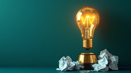A glowing light bulb held by a trophy is a symbol of creativity and achievement