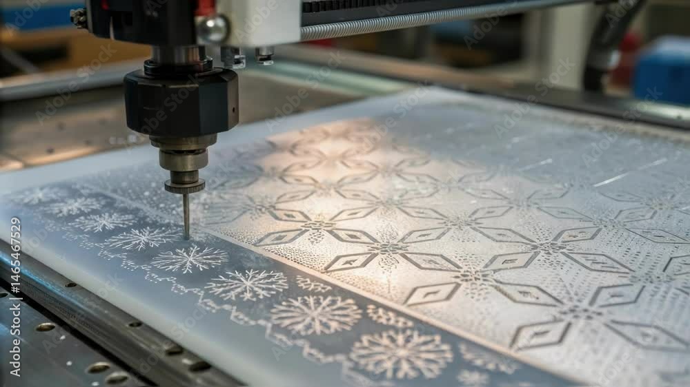 Poster an extreme closeup of microscopic patterns on a coated glass surface highlighting the intricate tech