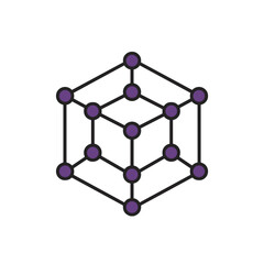 Geometric purple cube structure with nodes and edges  