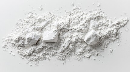 A textured surface featuring white powder and blocks, perfect for themes related to cooking and baking