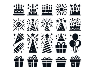 Naklejka premium Birthday Items Vector Icon Pack
