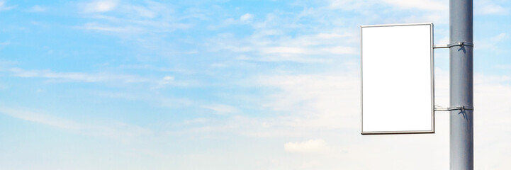 Banner, Blank white box signboard mockup on a pole.