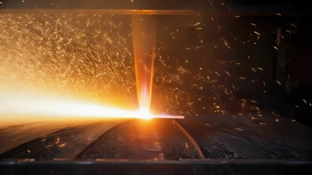 Closeup of a bright arc created during the welding process highlighting the glowing molten metal and the intricate transition from solid to liquid in the weld area.