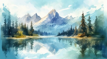 Mountain lake landscape painting