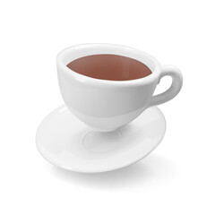 3d realistic espresso coffee in white cup icon. Side view. Espresso coffee isolated