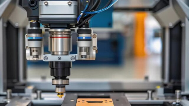 Closeup of a robotic endeffector showcasing its sophisticated mechanism and sensors designed for realtime monitoring of weld quality and temperature.