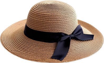 Beige Straw Summer Sun Hat with Black Bow
