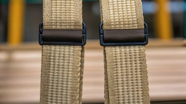 Closeup of the lifting sling featuring its woven textile texture and securing clips that demonstrate the strength and safety of the lifting process.