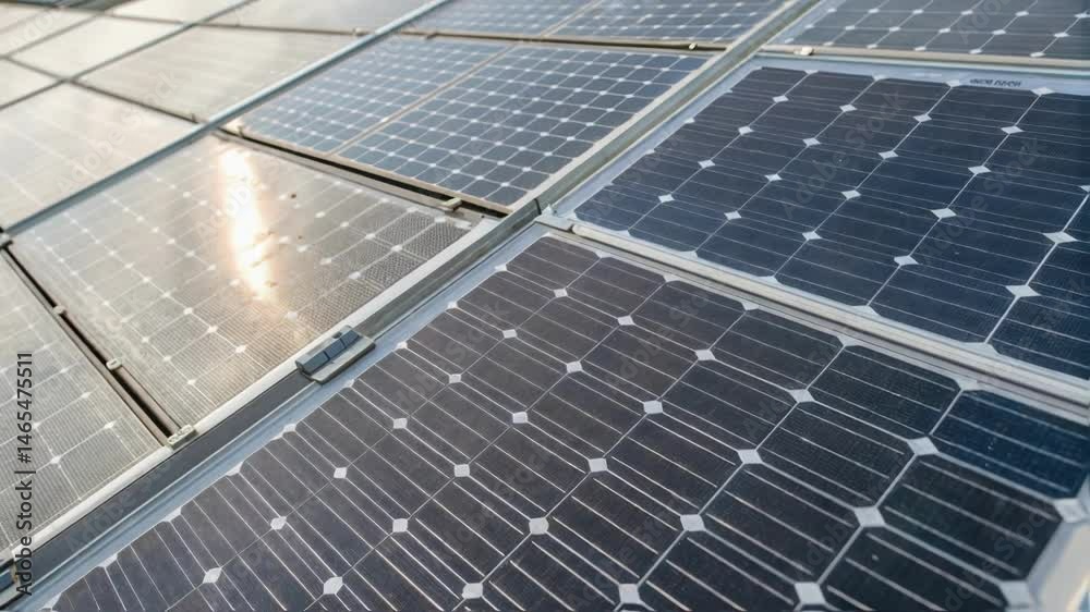 Poster Closeup view of an array of transparent energyharvesting panels showcasing their fine structure that harvests energy while maintaining aesthetic appeal through varying gradients of
