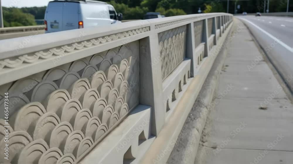 Poster Medium closeup highlighting a concrete bridge panel with textured surface patterns that enhance both aesthetics and grip for vehicles.