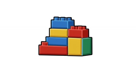 Colorful interlocking toy blocks arranged in a stepped configuration against a white background