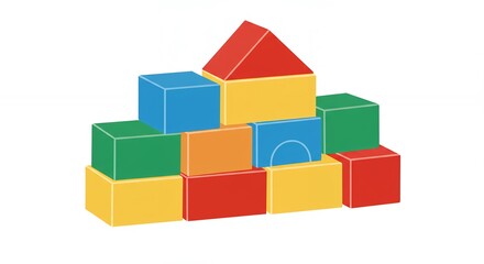 Naklejka premium Colorful toy blocks stacked forming structure for play education and creative development
