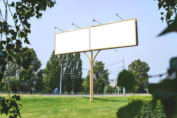 Mock-up of a street long billboard against the sky.