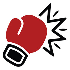 Red boxing glove powerfully strikes with forceful impact causing burst effect, set against transparent backdrop