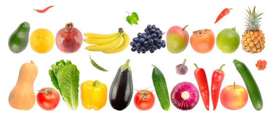 Beautiful pattern of vegetables, fruits isolated on white