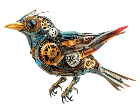 Isolated Colorful Steampunk Bird