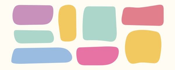 Playful pastel tag elements. Hand Drawn irregular rectangular shapes for labeling, planners, digital scrapbooking, crafts, text box, message quote frame, highlighting