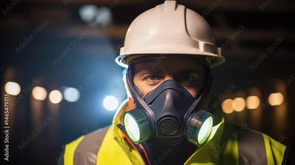 Aufkleber medium closeup of a worker in protective gear with the gas detector visibly illuminated highlighting