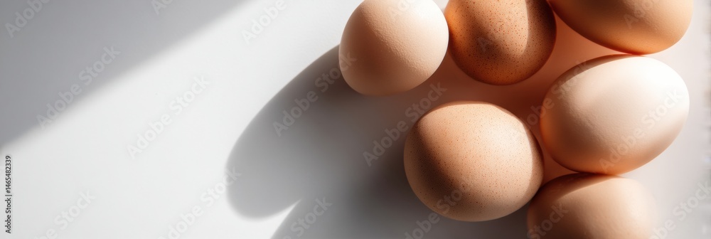 Poster elegant arrangement of eggs casting subtle shadows in bright white space perfect for branding opport