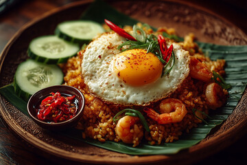 Savoring the flavors of Indonesian shrimp fried rice with vibrant toppings