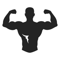 Fototapeta premium Silhouette of a strong, muscular man flexing his biceps and triceps for power