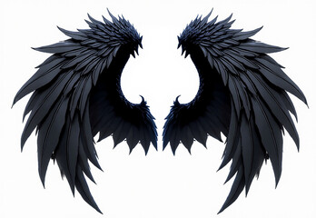 spread black dark demon feather angel of devil wings isolated on transparent and white background .generative AI