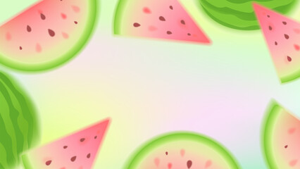 Background with watermelons. Summer juicy fruits, soft meshes gradient. Glowing fruits for summer design.