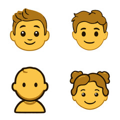 Child emoji icons, vector icons, simple shapes, icon sheet