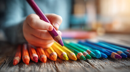 Obraz premium Child's Rainbow: A Spectrum of Creativity with Colored Pencils
