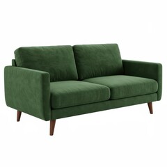 Fototapeta premium Green velvet loveseat with wooden legs