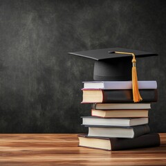 Graduation Cap on Books for Academic Achievement